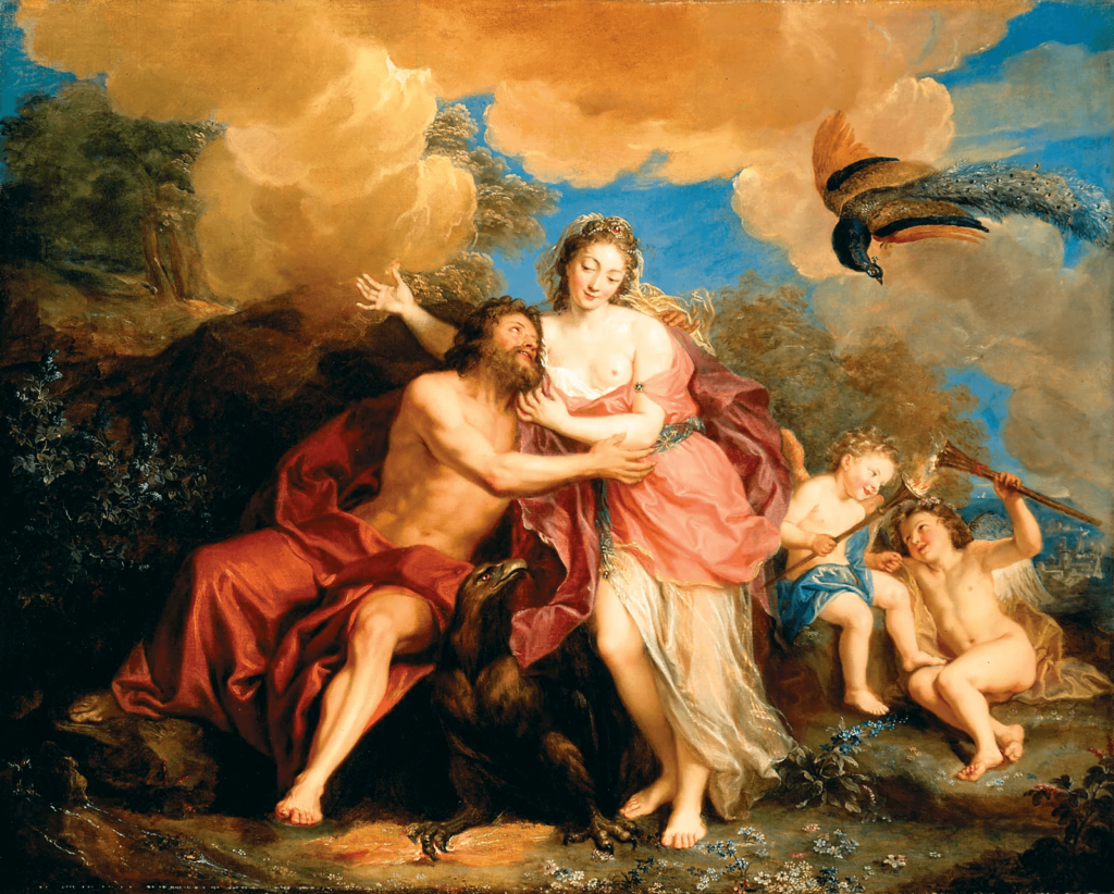 Hera and Zeus — Jupiter and Juno on Mount Ida, oil on canvas by Charles-Antoine Coypel.